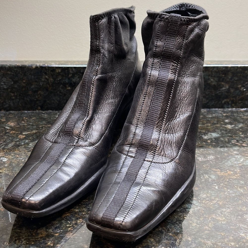 Prada Black Leather Ankle Boots, Size 40